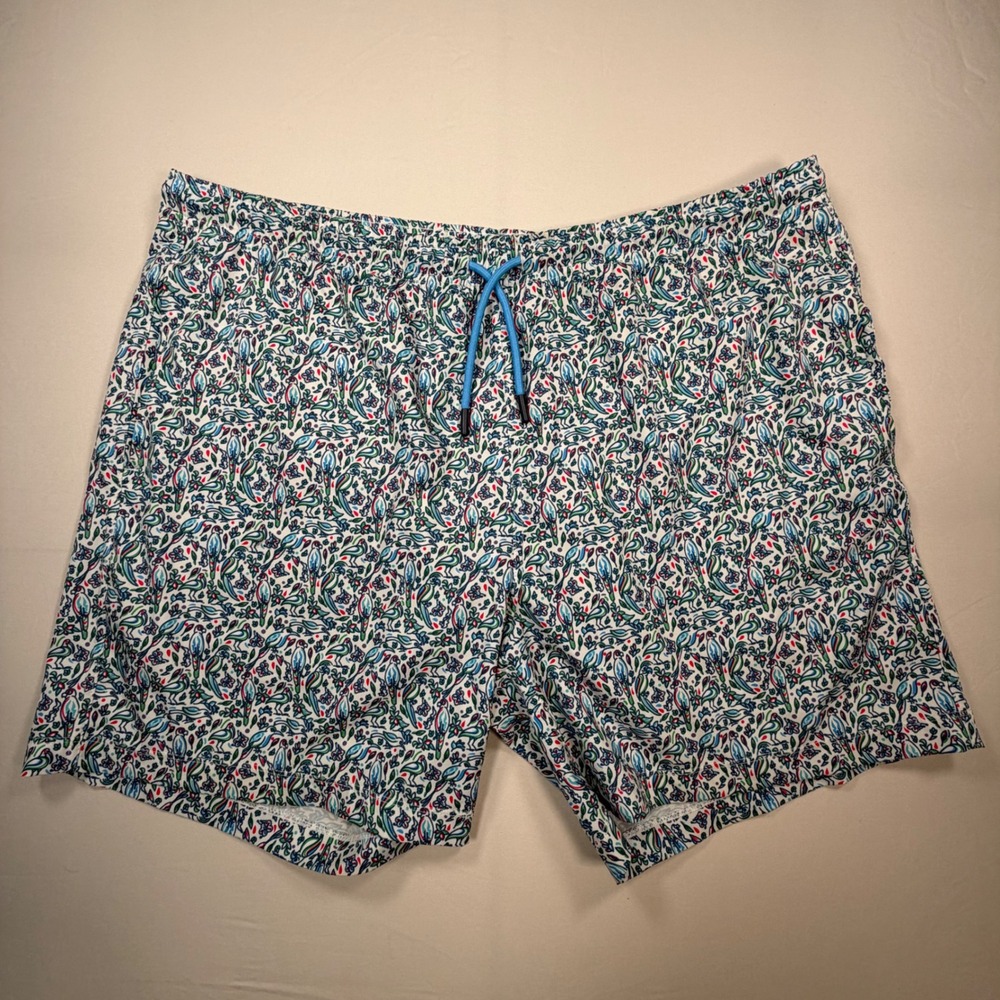 Southern Shirt Co Mens XL Swim Trunks Floral bird AOP White Board Shorts 0354